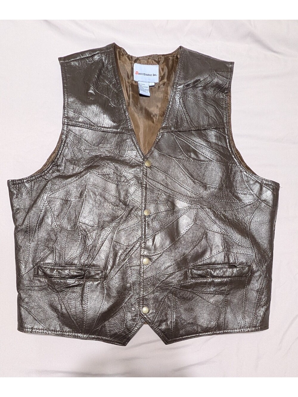 DirectSource Inc Men's Patchwork Leather Vest Size L Dark Brown Biker Western
